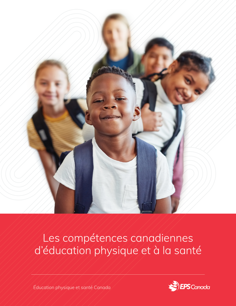 L'image montre la page de couverture du nouveau document sur les compétences d'EPS. L'image montre un groupe d'enfants au sourire confiant.