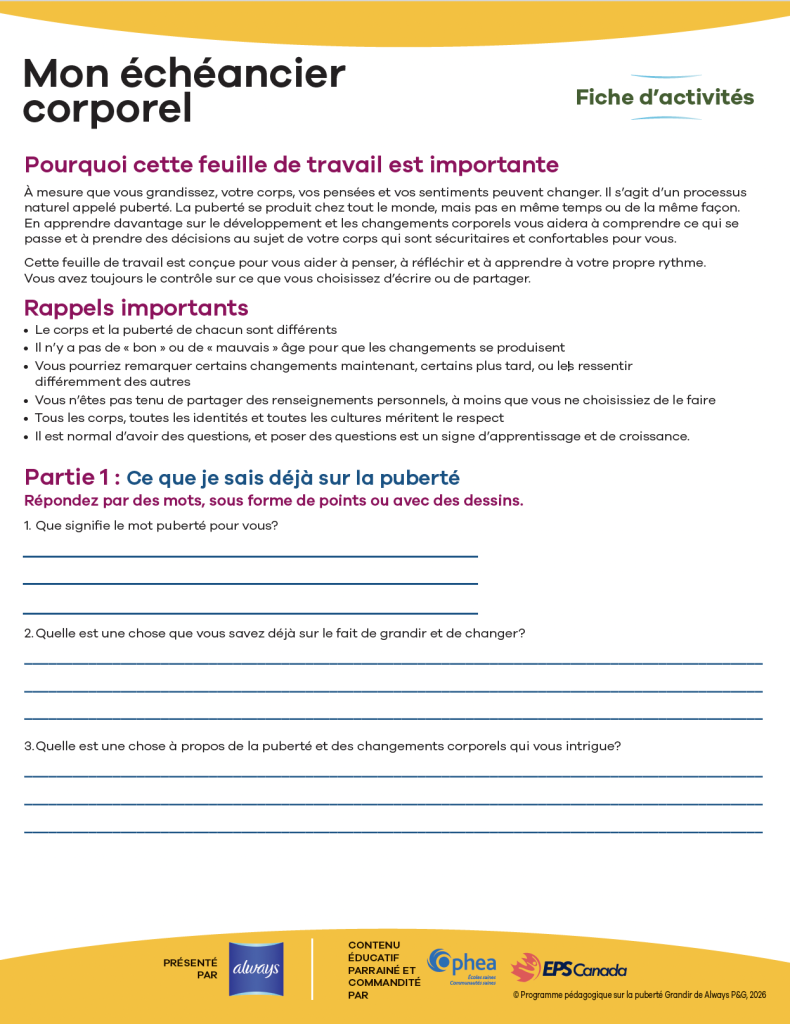 Mon échéancier corporel