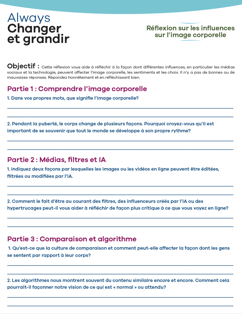 Réflexion sur les influences sur l’image corporelle