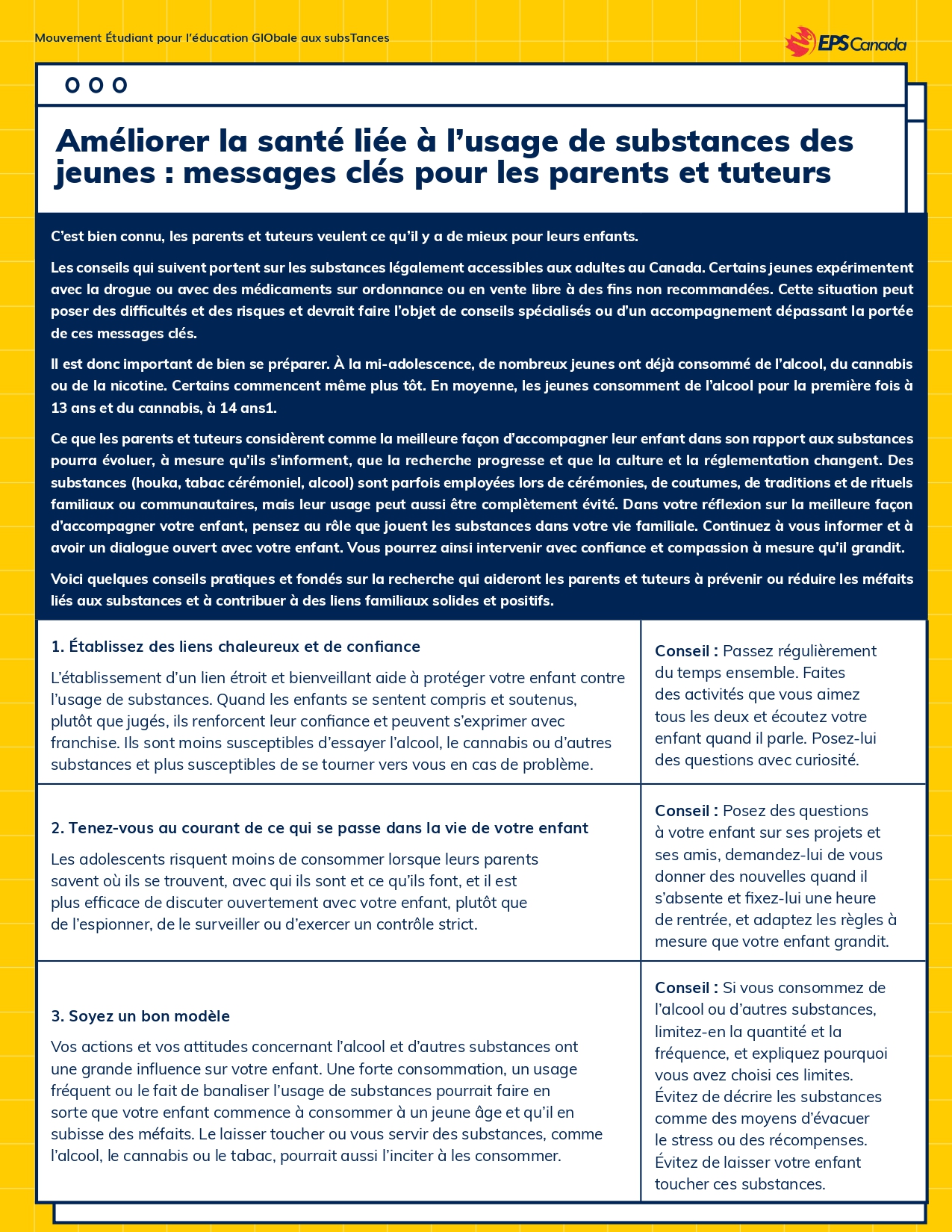 Image du document sur les messages clés sur la consommation de substances à l’intention des parents et des personnes proches aidantes