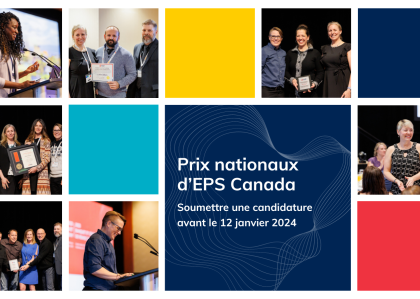 Images montrant les lauréats du prix EPS de 2023 acceptant leur prix lors du Congrès national d'EPS de 2023.