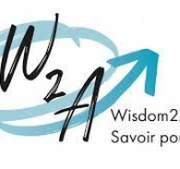 shows the letters 'W' number '2' and letter 'A'. has a blue circle arrow around the letters and number. on the bottom right corner it says 'Wisdom2Action' and 'Savoir pour agir"