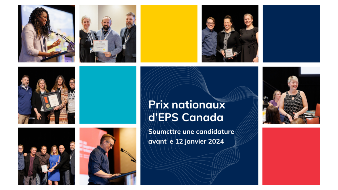 Images montrant les lauréats du prix EPS de 2023 acceptant leur prix lors du Congrès national d'EPS de 2023.