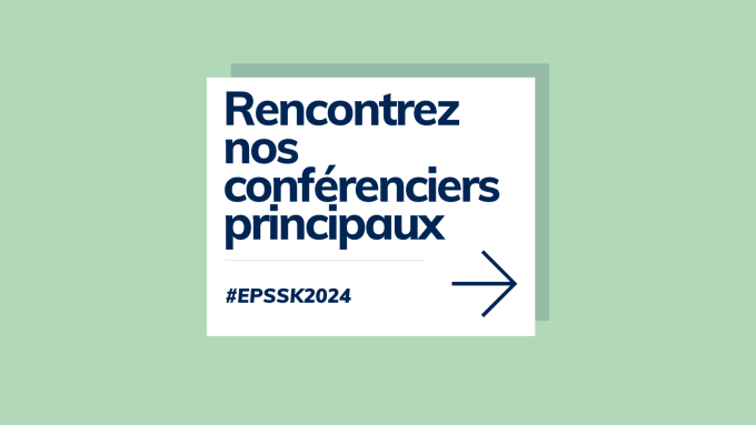 une image qui dit "Rencontrez nos conférenciers principaux" dans un espace blanc