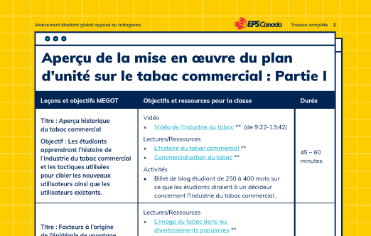 Aperçu de la mise en oeuvre du plan d’unité sur le tabac commercial